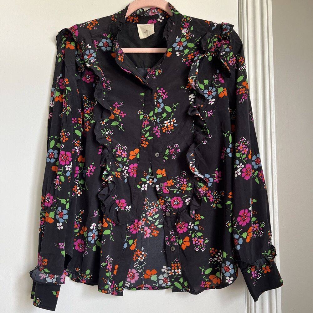 Julie Fagerholt Heartmade 38/S  Blouse Silk Floral Pink Black
